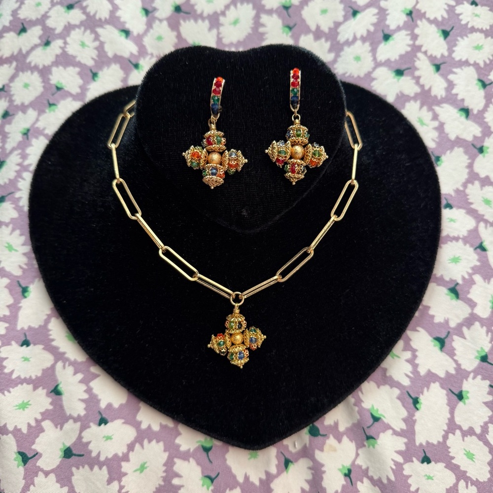 New Byzantine Cross Necklace and Earrings Set